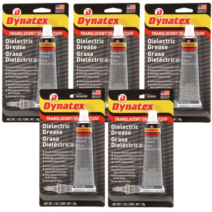 Dynatex Dielectric Grease 1 oz Tube - Silicone-Based, High Temp Vacuum & Water Resistant, Protects Electrical Connections, Non-Hardening (5-Pack)