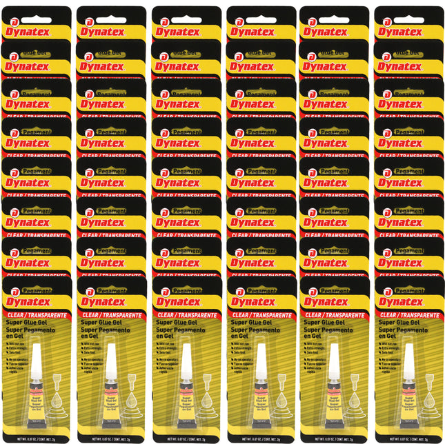 Dynatex 0.07 oz Super Glue Gel - No-Run Formula, Instant Bond, Bonds Metal Plastic Rubber Glass, Clear Permanent, Vertical Surfaces (48-Pack)