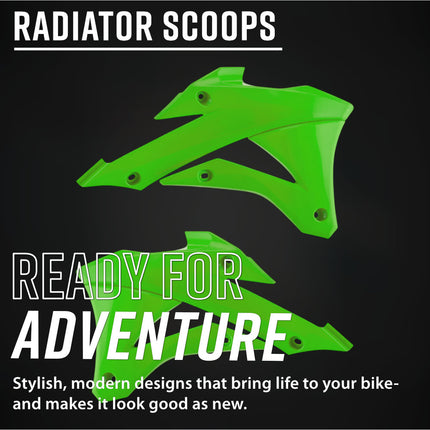 Polisport Motocross (MX) Radiator Scoops for Kawasaki KX85 (2022->) - Dirt Bike - OEM Quality, Durable Gloss Polypropylene (DGP), Flexible & Perfect Fit - Green