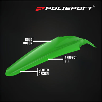 Polisport 8595600001 Motocross Rear Fender for Kawasaki KX450F (2016-2018) KX250F (2017-2020) Dirt Bikes - High-Impact Resistant Technical Plastic with UV Protection, OEM-Style Precise Fit - Green