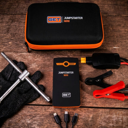 GET GK-JMPSTR-0002 Mini Jump Starter 6000mAh - Portable Jump Starter Power Bank with LED Light - 360 Peak Amps for Motorcycles, Scooters, ATVs, UTVs, Personal watercraft, and Gas Engines Up To 2000cc