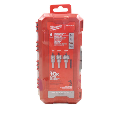 Milwaukee ONE-Piece Carbide Hole Cutter Set 4PC – 7/8", 1-1/8", 1-3/8", 1-3/4" – Up to 5X Life & 50% Faster Cuts in Stainless Steel & Metal - Includes Carrying Case