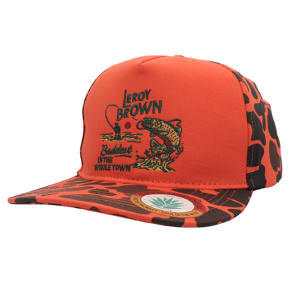 Sendero Provisions Co. Leroy Brown Adjustable Snapback Hat - Orange Camo Printed Pattern, Embroidered Graphic Design, Structured 5-Panel Cotton Twill Cap for Outdoor Adventures-One Size