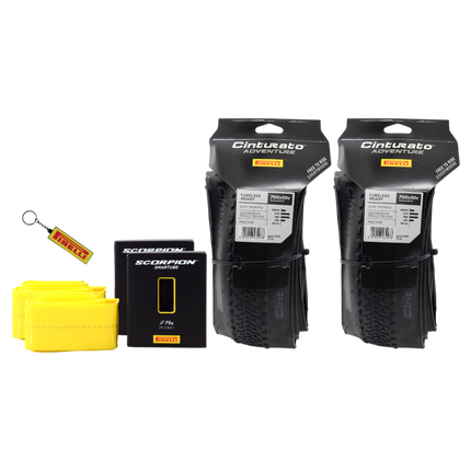Pirelli Cinturato Adventure 50 622 (700x50c) Black Gravel Tires (2 Pack) & Scorpion SmarTube 46/58 622 Presta 42mm (2 Pack) with Keychain   Tubeless Ready Bundle