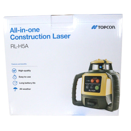 Topcon RL-H5A Horizontal Self-Leveling Rotary Laser Level Kit- LS-80X Receiver, Rechargeable NiMH Battery, and Charger  2600ft Range, ±1/16" Accuracy at 100ft, IP66 Rated for Construction, Grading & Excavating
