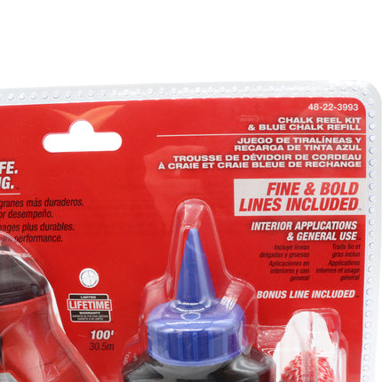 Milwaukee 100 ft Precision Line Chalk Reel Kit – Heavy-Duty Aluminum Chalk Reel with StripGuard™ Clutch, Planetary Gear System, Bonus Bold Line & Blue Chalk for Clean Marking on Construction Sites