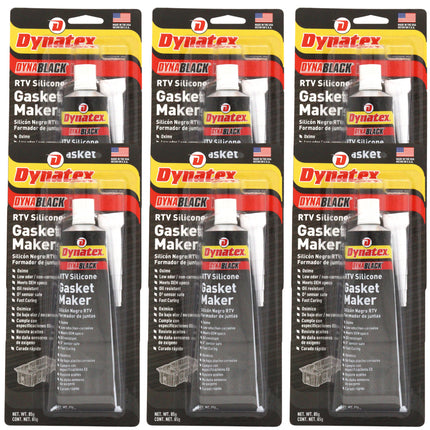 Dynatex DynaBlack RTV Silicone Gasket Maker 85g Tube - 500°F High Temperature, Sensor Safe, Low Odor, and Non-Corrosive Silicone Sealing Compound Made in the USA (6-Pack)