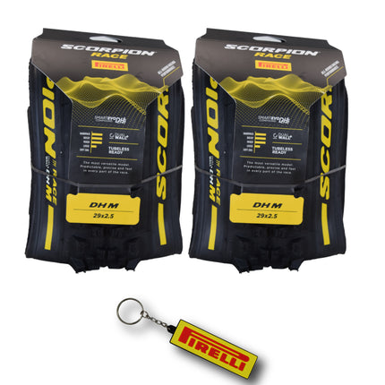 Pirelli Scorpion Race DH M Yellow 63-622 (29x 2.5) MTB Bicycle Tire  - Designed for Hardpacked Courses and Mixed Terrain, 60TPI and DualWall Casing- Mountain Bike Tire w/Keychain (2 Pk)