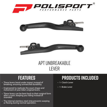 Polisport 91636 APT Levers Kit Fits KTM SX85 2021‑2026 – Black Unbreakable Composite + Stainless‑Steel Core Brake & Clutch Lever Set OEM‑Feel Controls