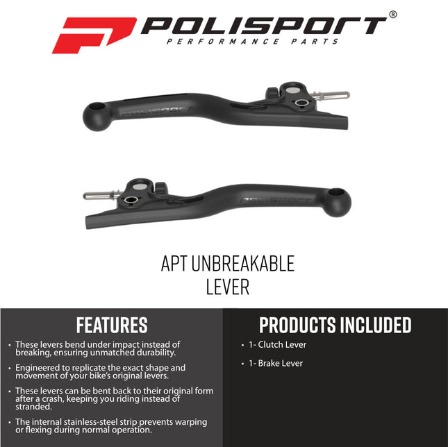 Polisport 91636 APT Levers Kit Fits KTM SX85 2021‑2026 – Black Unbreakable Composite + Stainless‑Steel Core Brake & Clutch Lever Set OEM‑Feel Controls