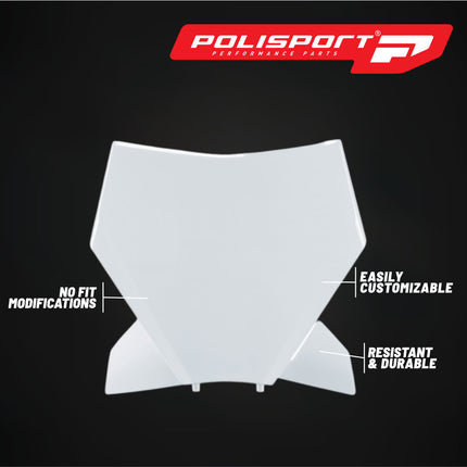 Polisport White Front Number Plate 8672000002 for KTM SX SX-F XC XC-F 125 250 350 450 2023-2026 | Lightweight High-Impact Motocross Dirt Bike Plastic Cowl Shield