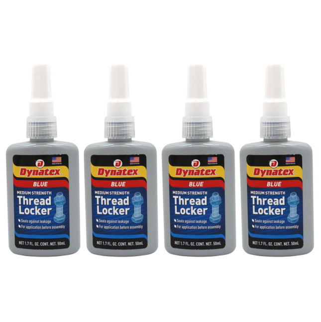 Dynatex Blue Medium Strength Threadlocker 1.69 oz Bottle - Removable with Hand Tools, Locks Fasteners on Metal, Vibration Resistant, Solvent Resistant (4-Pack)