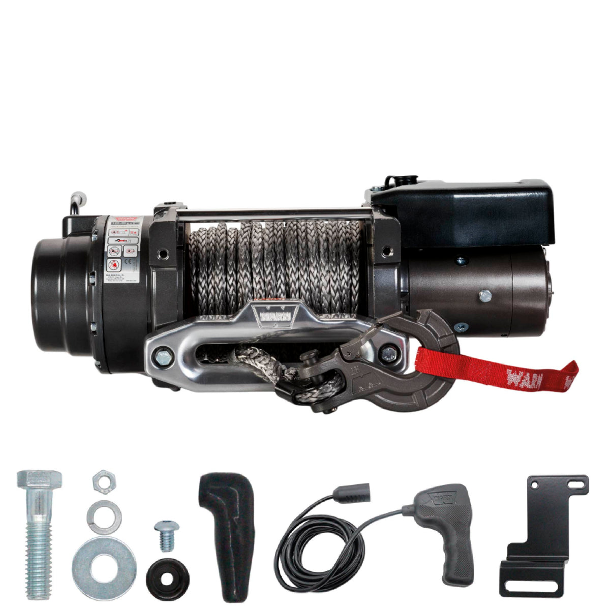 WARN 97740 16.5TI-S Electric 12V Heavyweight Winch with Spydura Pro Synthetic Cable Rope: 3/8" Diameter x 80' Length, 8.25 Ton (16,500 lb) Pulling Capacity