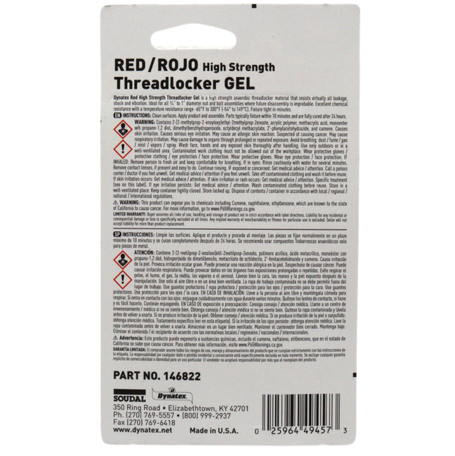 Dynatex Red High Strength Threadlocker 0.20 oz Bottle - Permanent Lock, Anaerobic, Large Fasteners, Vibration & Solvent Resistant (2-Pack)
