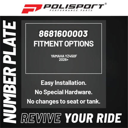 Polisport 8681600003 Number Plate for Yamaha YZ450F 2026+ – Black – OEM-Style Replica Front Number Plate with Durable Gloss Finish Perfect Factory Fit Impact Resistant