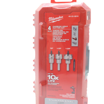 Milwaukee ONE-Piece Carbide Hole Cutter Set 4PC – 7/8", 1-1/8", 1-3/8", 1-3/4" – Up to 5X Life & 50% Faster Cuts in Stainless Steel & Metal - Includes Carrying Case