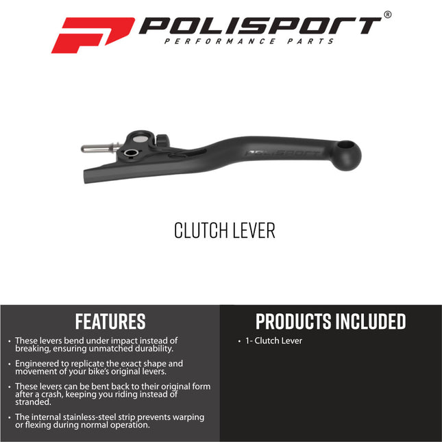Polisport 8506800001 APT Clutch Lever Fits KTM SX85 2021‑2026 – Black Unbreakable Composite + Stainless‑Steel Core OEM‑Feel Clutch Lever