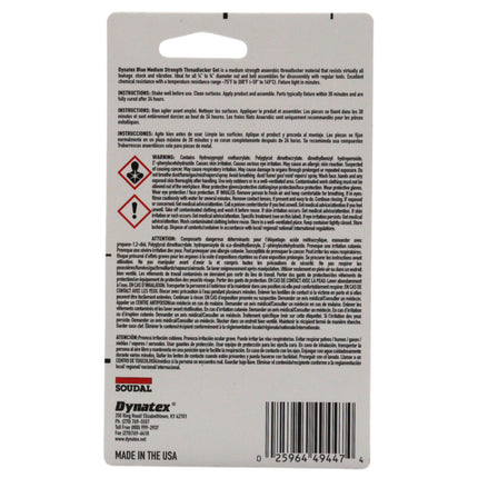 Dynatex Blue Medium Strength Gel Threadlocker 0.20 oz Bottle - Removable with Hand Tools, Locks Fasteners on Metal, Vibration Resistant, Solvent Resistant (4Pack)