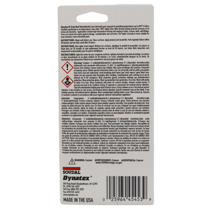 Dynatex Red Hi-Temp Threadlocker 1.22 oz Bottle - Up to 450 Degrees F, Medium-High Strength, Anaerobic, Extreme Heat & Chemical Resistant (6-Pack)