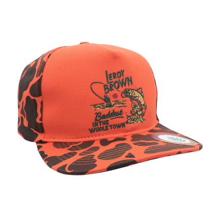 Sendero Provisions Co. Leroy Brown Adjustable Snapback Hat - Orange Camo Printed Pattern, Embroidered Graphic Design, Structured 5-Panel Cotton Twill Cap for Outdoor Adventures-One Size
