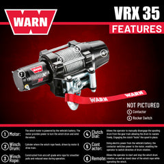 WARN VRX 35 Powersport Winch – 3,500 lb Pulling Capacity, Steel Rope, Sealed Motor, All-Metal Gear Train, Waterproof IP68 Design for ATV/UTV Recovery, Trail Riding & Utility Work