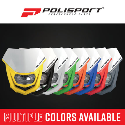 Polisport 8657400037 HALO Universal Dirt Bike Headlight, DOT ECE SAE Road Legal Dual Sport Motocross Mask Assembly with Halogen Lamp and Mounting Straps, White/Yellow