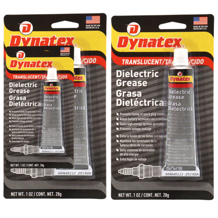 Dynatex Dielectric Grease 1 oz Tube - Silicone-Based, High Temp Vacuum & Water Resistant, Protects Electrical Connections, Non-Hardening (2-Pack)