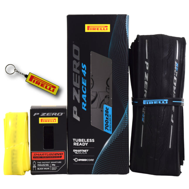 Pirelli P ZERO Race 4S 28-622(700x28c) & SmarTUBE 25/28-622 700C Road Bike Tire & Tube Set-Tubeless Ready, All-Season Performance, High Grip & Durability, Bicycle Tube&Tire Set- w/Keychain