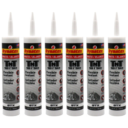 Dynatex Truck N Trailer White Flexible Sealant 10.1 oz Caulk Tube - Ultra Synthetic, Primerless Adhesion, All-Weather, Permanent Elastic Seal (6-Pack)