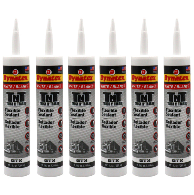 Dynatex Truck N Trailer White Flexible Sealant 10.1 oz Caulk Tube - Ultra Synthetic, Primerless Adhesion, All-Weather, Permanent Elastic Seal (6-Pack)