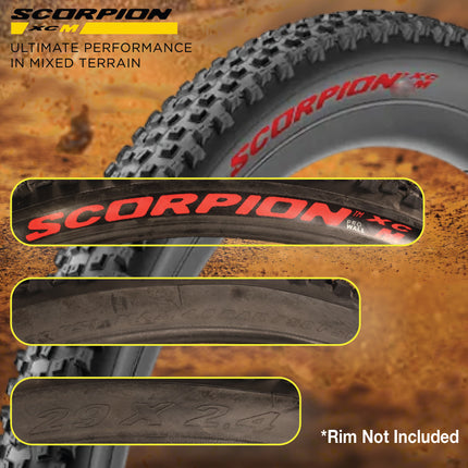 Pirelli Scorpion XC M Red Label 60-622 (29x 2.4) MTB Bicycle Tire  - Designed for Hardpacked Courses and Mixed Terrains, 120TPI and ProWall Casing- Mountain Bike Tire w/Keychain