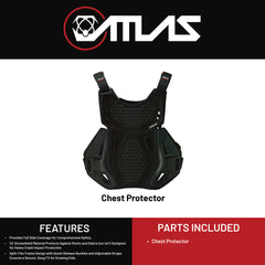 Atlas Charger Youth Black Chest Protector (A1030-01-000)  CE Stoneshield Certified, Lightweight Youth Motocross & BMX Gear with Full Chest, Back, and Side Protection