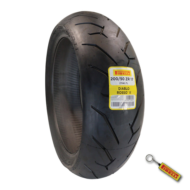 Pirelli Diablo Rosso II 200/50-17 (75W) TL Rear & 120/70 ZR 17 M/C (58W) TL (K) Front Motorcycle Tire - High Performance, Durable, and Reliable: Sport Performance for Road Use with Keychain