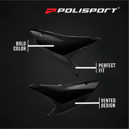 Polisport 8507200003 Motorcycles (MX) Side Panels for Yamaha YZ450F (23+) YZ250F (24+) Dirt Bikes - High-Impact Resistant DGP Technical Plastic with UV Protection, OEM-Style Precise Fit - Black