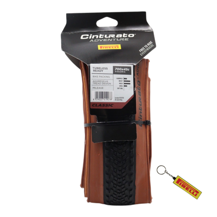 Pirelli Cinturato Adventure Classic 45 622 Classic Bicycle Tire (Tan Wall Sidewall)   Premium Gravel, Touring & Adventure All Season Bike Tire w/Enhanced Grip, Puncture Protection and Bonus Keychain