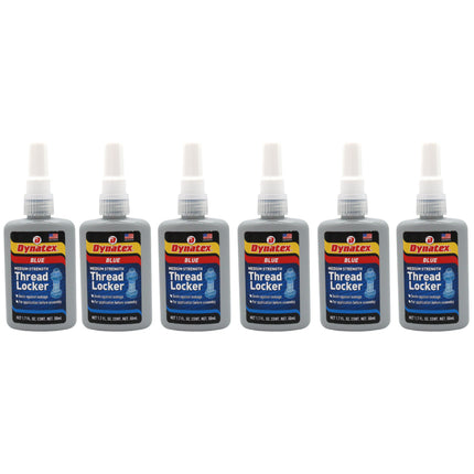 Dynatex Blue Medium Strength Threadlocker 1.69 oz Bottle - Removable with Hand Tools, Locks Fasteners on Metal, Vibration Resistant, Solvent Resistant (6-Pack)