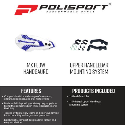 Polisport 8308200016 MX Flow Handguard for Yamaha YZ250 (2008+) – White/Blue  Lightweight Ventilated Motocross Hand Guard Set for Off‑Road and MX Protection