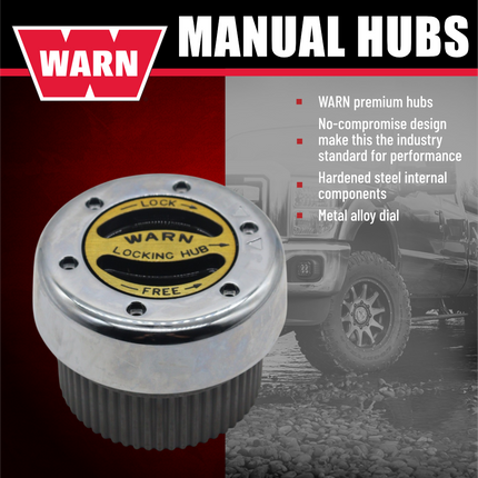 WARN 38826 Premium Manual Locking Hubs for Dana 50 & 60 Series Axles – 30-Spline, Internal Mount, Chrome Finish – Heavy-Duty All-Metal Construction – Set of 2