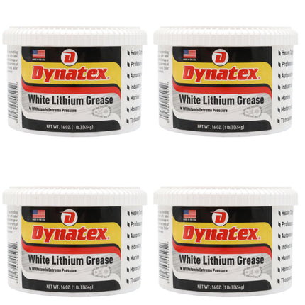 Dynatex White Lithium Grease 16 oz Tub - Multi-Purpose Lubricant for Automotive, Garage Doors, Hinges, Chains, Latches (4-Pack)