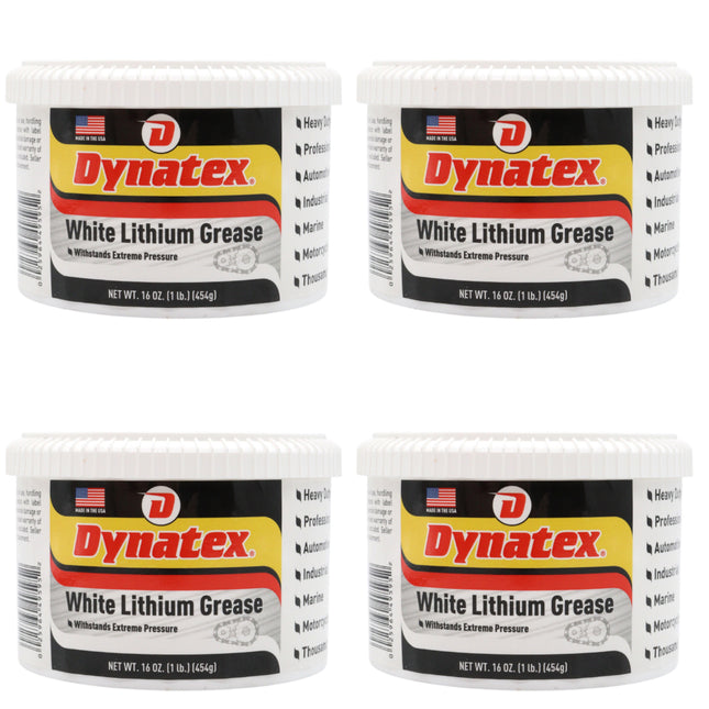 Dynatex White Lithium Grease 16 oz Tub - Multi-Purpose Lubricant for Automotive, Garage Doors, Hinges, Chains, Latches (4-Pack)