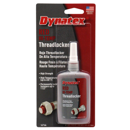 Dynatex Red Hi-Temp Threadlocker 1.22 oz Bottle - Up to 450 Degrees F, Medium-High Strength, Anaerobic, Extreme Heat & Chemical Resistant (Single)