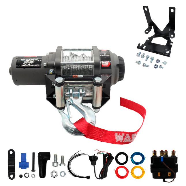 WARN Vantage 2000 Winch and Mount Kit(108212 100380) for Honda TRX Foreman, Rancher, & Rubicon Models (2014-2025) - Durable Black Powder Coated Steel Mount Compatible with ProVantage & Vantage Winches
