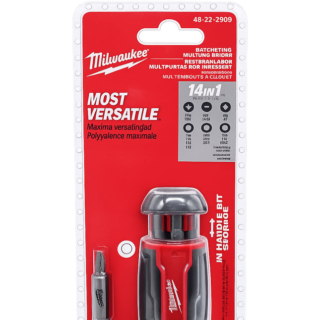 Milwaukee 14-in-1 Ratcheting Multi-Bit Screwdriver – Professional All-In-One Driver with 13 Bits + Nut Driver, Durable All-Metal Ratchet, In-Handle Bit Storage, 1/4″ Hex Power-Ready Bit Holder