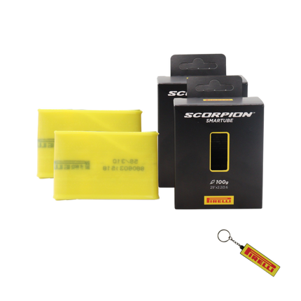 Pirelli Scorpion SmarTube 59/70-622 Presta 42mm Yellow Bicycle Inner Tube (2 Pack) Lightweight Durable MTB Tube for 29 Inch Tires Compact Fast Rolling Design with Black Valve and Keychain