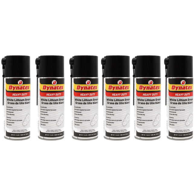 Dynatex White Lithium Grease 10.5 oz Aerosol Can - Multi-Purpose Lubricant for Automotive, Garage Doors, Hinges, Chains, Latches (6-Pack)