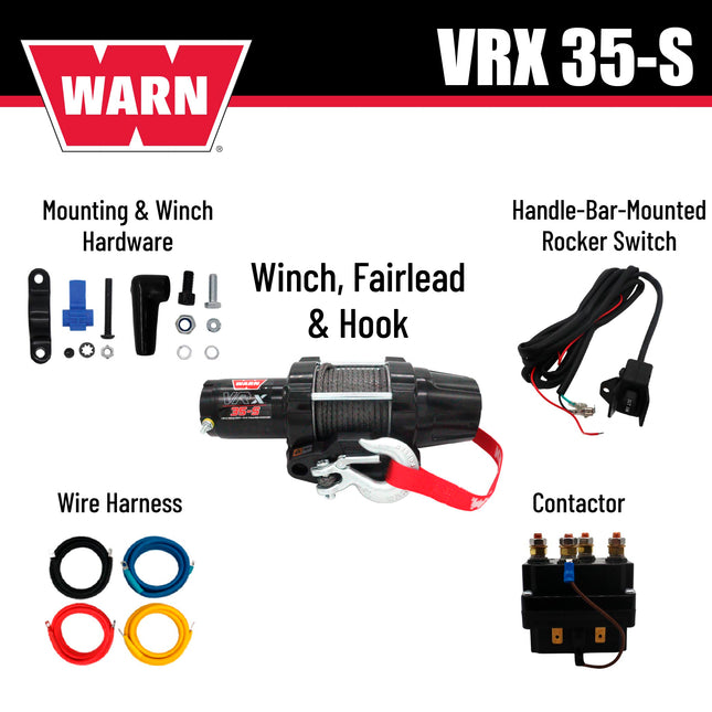 WARN VRX 35-S Powersport Winch – 3,500 lb Pulling Capacity, Synthetic Rope, Sealed Motor, All-Metal Gear Train, IP68 Waterproof Design for ATV/UTV Recovery, Trail Riding & Utility Work