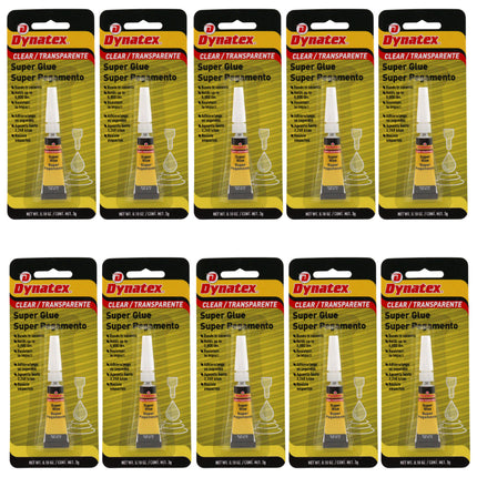 Dynatex .10 oz Super Glue Instant Adhesive - Bonds Glass Metal Plastic Rubber, 5000 PSI Strength, Clear Bond, Up to 175 Degrees F, Stronger Than Standard (10-Pack)