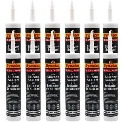 Dynatex Industrial Grade Black Silicone Sealant 10.1 oz Caulk Tube - Tough Flexible Cure, Watertight Seal, Up to 500 Degrees F, Made in the USA (12-Pack)