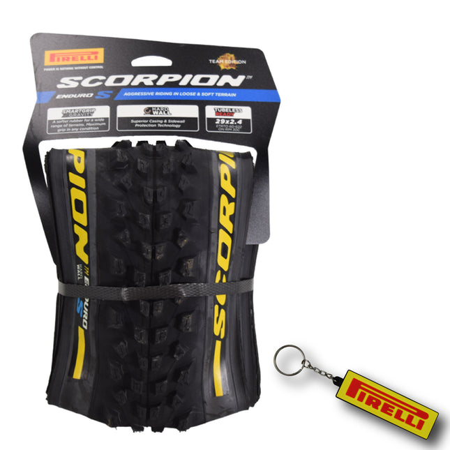 Pirelli Scorpion Enduro S Yellow Label 65-622 (29x 2.4) MTB Bicycle Tire  - Designed for Demanding XC Courses, 60TPI and Hard Wall Casing- Mountain Bike Tire w/Keychain (2 Pk)
