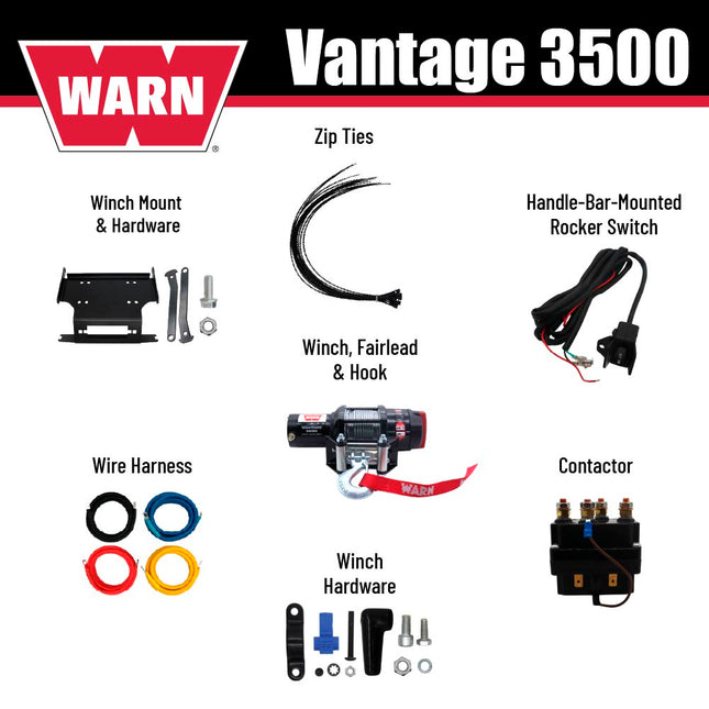 WARN ProVantage 3500 Winch and Mount Kit(108216 100380) for Honda TRX Foreman, Rancher, & Rubicon Models (2014-2025) - Durable Black Powder Coated Steel Mount Compatible with ProVantage & Vantage Winches